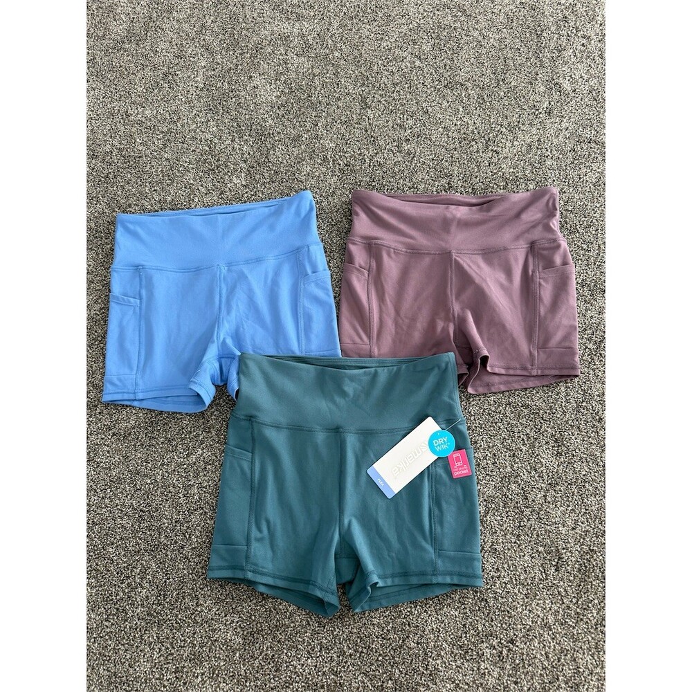 Marika Bike Shorts Womens Size L Lot of 3 Teal Blue Purple High Waisted
